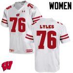 Women's Wisconsin Badgers NCAA #76 Kayden Lyles White Authentic Under Armour Stitched College Football Jersey BE31K62MF